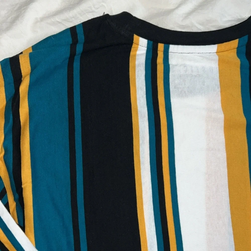 NWOT Rustic Souls Teal/Black/White&Gold Vertical Striped Long Sleeve 100% Cotton - Picture 4 of 4